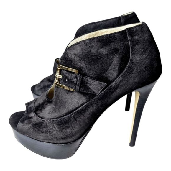MICHAEL KORS Ebony Black Suede Bucked Peep Toe Platform Bootie Size 8M - Picture 2 of 8